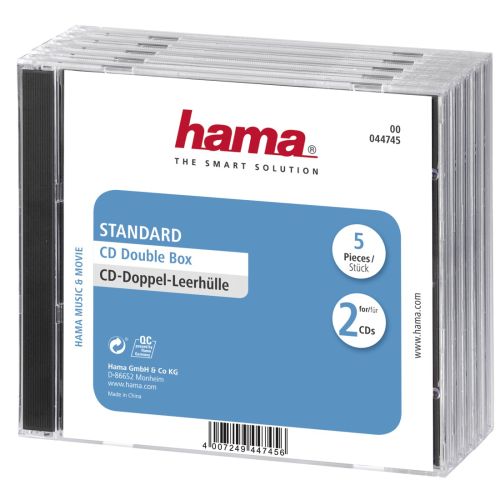 Hama 5x Double CD/DVD/Blu-Ray Cases, 2 Discs per case, Transparent/Black