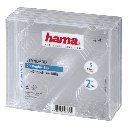 Hama 5x Double CD/DVD/Blu-Ray Cases, 2 Discs per case, Transparent