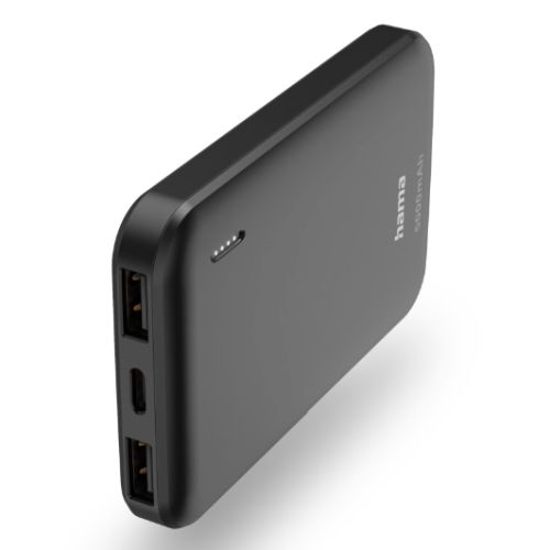 Hama Pocket 5 5000mAh Fast Charge Powerbank, 2x USB-A, LED Capacity Indicator, Grey