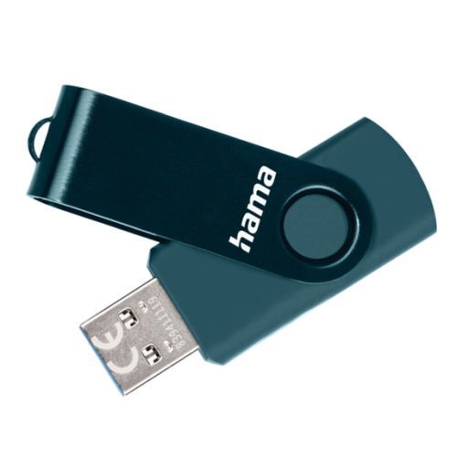 Hama Rotate 256GB USB 3.0 Memory Pen, Rotating Cap, Keyring, Petrol Blue