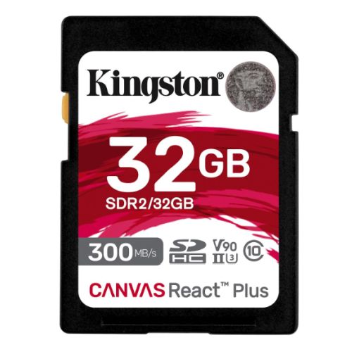 Kingston 32GB Canvas React Plus SDXC Card, UHS-II Class 10, U3, For 8K/3D/VR Videos/Photos, R/W 300/260MB/s