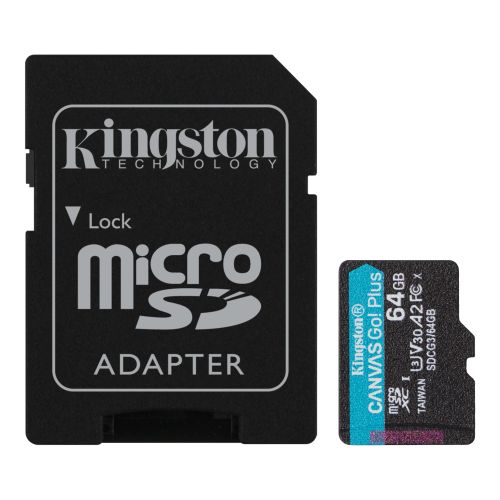 Kingston 64GB Canvas Go! Plus Micro SDXC Card with SD Adapter, UHS-I Class 10, U3, A2 App Performance, 170MB/s