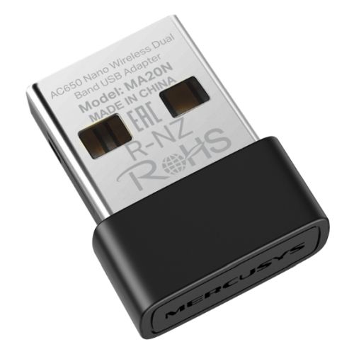 Mercusys (MA20N) AC650 Nano Wireless Dual Band USB Adapter, WPA3 Security