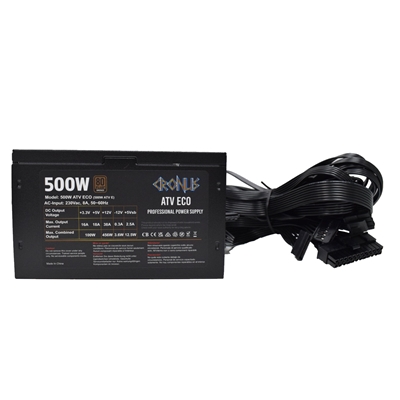 CRONUS 500W ATV ECO PSU, 120mm Silent Cooling Fan, 80 PLUS Bronze, Non Modular, Flat Black Cables, White Box