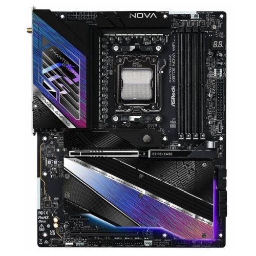 ASRock X870E NOVA WIFI PHANTOM GAMING AMD AM5 Socket Motherboard, ATX, 4x DDR5 Slots, 5x M.2 Sockets, 3x USB-C Port, Fitted I/O Shield, 5GbE LAN, Wi-Fi 7, 1x HDMI Port / 2x USB-C (USB4)