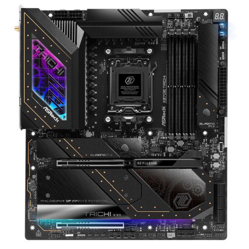 ASRock X870E TAICHI AMD AM5 Socket Motherboard, E-ATX, 4x DDR5 Slots, 4x M.2 Sockets, 3x USB-C Port, Fitted I/O Shield, 5GbE LAN, Wi-Fi 7, 1x HDMI Port / 2x USB-C (USB4)