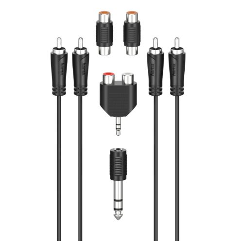 Hama RCA Connection Kit, 2x RCA Plugs to 2x RCA Plugs, 4x Adapters, 2.5 Metre