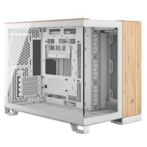 Corsair 2500X Dual Chamber Gaming Case w/ Glass Side & Front, Micro ATX, Mesh Panels, USB-C, Asus BTF Compatible, White/Bamboo Wood