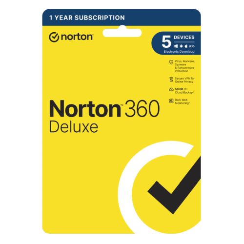 Norton 360 Deluxe 1x 5 Device, 1 Year Retail Licence – 50GB Cloud Storage – PC, Mac, iOS & Android *Non-enrolment*