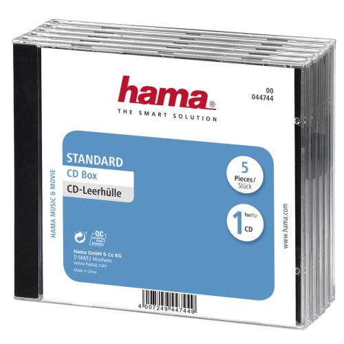 Hama Standard  CD/DVD/Blu-Ray Slim Jewel Cases x5, Transparent/Black