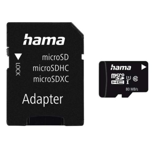 Hama 16GB MicroSDHC Card with SD Adapter, Class 10 UHS-I, Up to 80MB/s