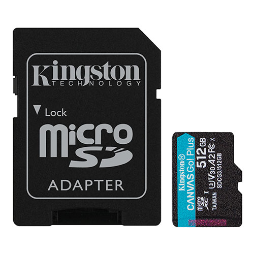 Kingston 512GB Canvas Go! Plus Micro SDXC Card with SD Adapter, UHS-I Class 10, U3, A2 App Performance, 170MB/s