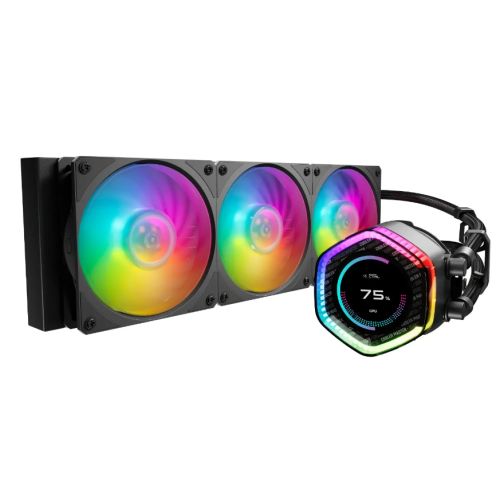 Cooler Master MasterLiquid 360 ION ARGB Liquid CPU Cooler, 360mm, Dual Chamber Design, 3 x Mobius ARGB Fans, Customisable LCD Display,   Black