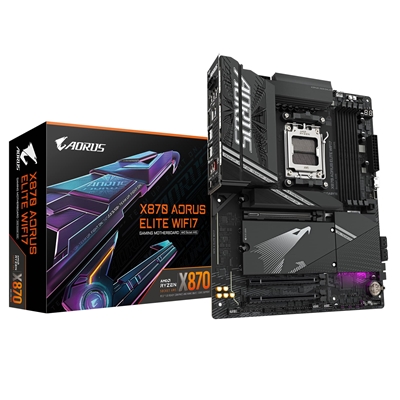 Gigabyte X870 AORUS ELITE WIFI7 AMD AM5 Socket Motherboard, ATX, 4x DDR5 Slots, 3x M.2 Sockets, 3x USB-C Port, Fitted I/O Shield, 2.5GbE LAN, Wi-Fi 7, 2x HDMI Port / 2x USB-C (USB4)