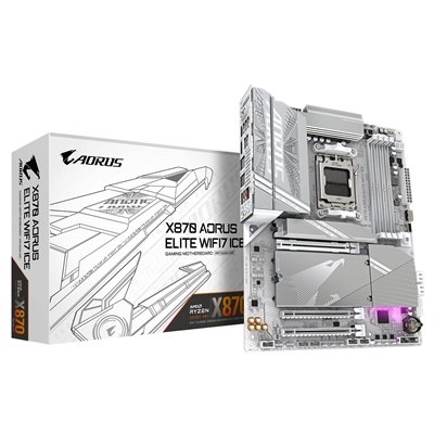 Gigabyte X870 AORUS ELITE WIFI7 ICE AMD AM5 Socket Motherboard, ATX, 4x DDR5 Slots, 4x M.2 Sockets, 3x USB-C Port, Fitted I/O Shield, 2.5GbE LAN, Wi-Fi 7, 2x HDMI Port / 2x USB-C (USB4)