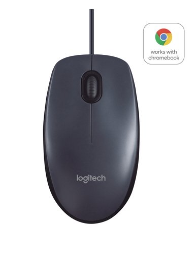 Logitech B100 Wired USB Mouse, 3-Buttons, 1000dpi and Optical Tracking, Ambidextrous Design for PC, Mac and Laptop, Black