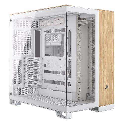 Corsair 6500X Dual Chamber Gaming Case w/ Glass Side & Front, ATX, Mesh Panels, USB-C, Asus BTF Compatible, White