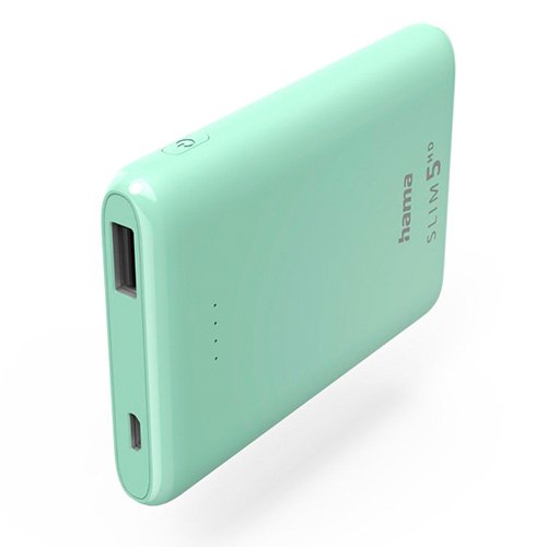 Hama SLIM 5HD 5000mAh Fast Charge Powerbank, 1x USB-A, LED Capacity Indicator, Light Pink