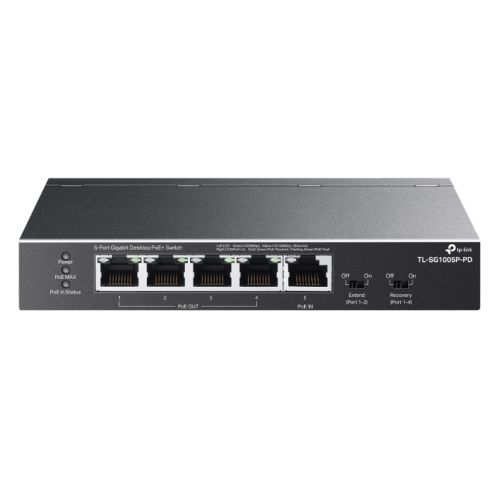 TP-LINK (TL-SG1005P-PD) 5-Port Gigabit Desktop PoE+ Switch with 1-Port PoE++ In and 4-Port PoE+Out, Long-Range PoE+