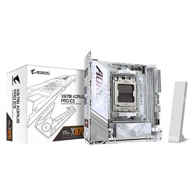 Gigabyte X870I AORUS PRO ICE AMD AM5 Socket Motherboard, Mini-ITX, 2x DDR5 Slots, 2x M.2 Sockets, 3x USB-C Port, Fitted I/O Shield, 2.5GbE LAN, Wi-Fi 7, 1x HDMI Port / 1x USB-C (USB4)