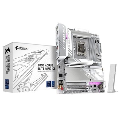 Gigabyte Z890 AORUS ELITE WIFI7 ICE Intel 1851 Socket Motherboard, ATX, 4x DDR5 Slots, 4x M.2 Sockets, 2x USB-C Port, Fitted I/O Shield, 2.5GbE LAN, Wi-Fi 7, 1x DisplayPort / 1x HDMI / 1x USB-C (USB4)