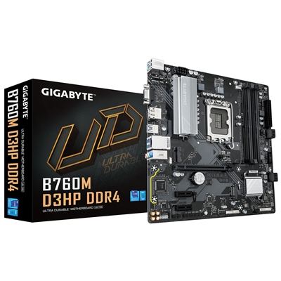 Gigabyte B760M D3HP DDR4 Intel 1700 Socket Motherboard, Micro-ATX, 4x DDR4 Slots, 2x M.2 Sockets, 1x USB-C Port, GbE LAN, 1x D-Sub / 1x DisplayPort / 1x HDMI Port