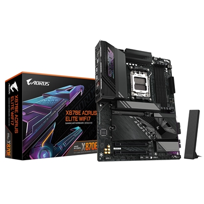 Gigabyte X870E AORUS ELITE WIFI7 AMD AM5 Socket Motherboard, ATX, 4x DDR5 Slots, 4x M.2 Sockets, 3x USB-C Port, Fitted I/O Shield, 2.5GbE LAN, Wi-Fi 7, 1x HDMI Port / 2x USB-C (USB4)