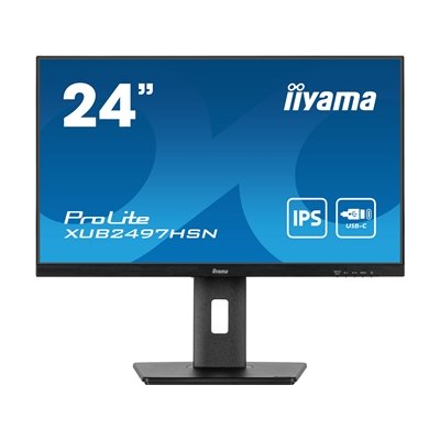 iiyama Prolite XUB2497HSN-B2 24 inch IPS Monitor, USB-C Dock, RJ45(LAN), Full HD, 1ms, HDMI, DisplayPort, USB-Hub, USB-C, 100Hz, Speakers, Black, Internal PSU, VESA, Height Adjust, Pivot