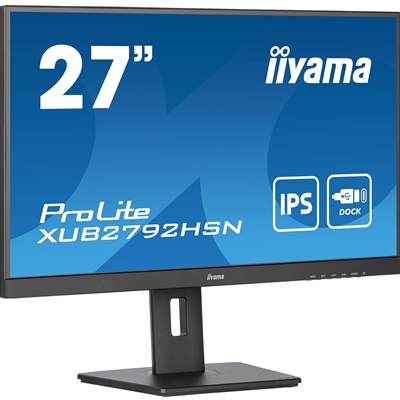 iiyama Prolite XUB2792HSN-B5  27 inch IPS Monitor, USB Dock, RJ45, Full HD, 4ms, HDMI, DisplayPort, USB Hub, 75Hz, Speakers, Black, Internal PSU, VESA, Height Adjust, Pivot