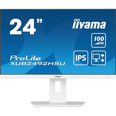 iiyama 24 Inch IPS Monitor XUB2492HSU-W6, Height Adjustable, Full HD, 100Hz, 0.4ms, FreeSync, HDMI, Display Port, USB Hub, White