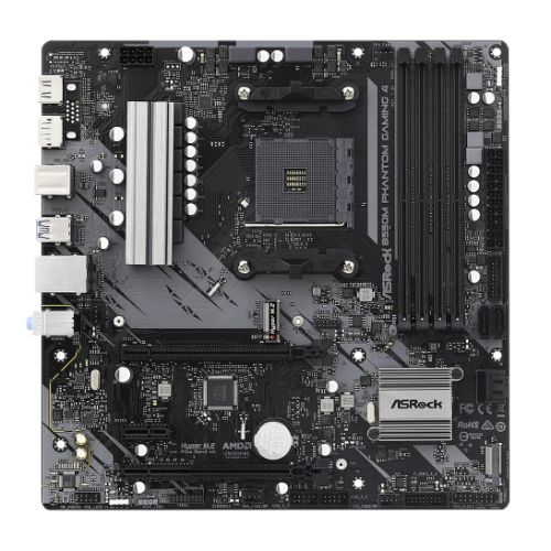 ASRock B550M Phantom Gaming 4 AMD AM4 Socket Motherboard, Micro-ATX, 4x DDR4 Slots, 2x M.2 Sockets, GbE LAN, 1x DisplayPort / 1x HDMI Port