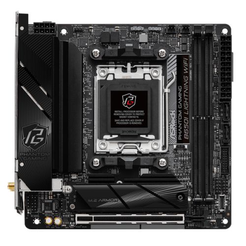 ASRock B650I LIGHTNING WIFI AMD AM5 Socket Motherboard, Mini-ITX, 2x DDR5 Slots, 2x M.2 Sockets, 2x USB-C Port, Fitted I/O Shield, 2.5GbE LAN, Wi-Fi 6E, 1x HDMI Port