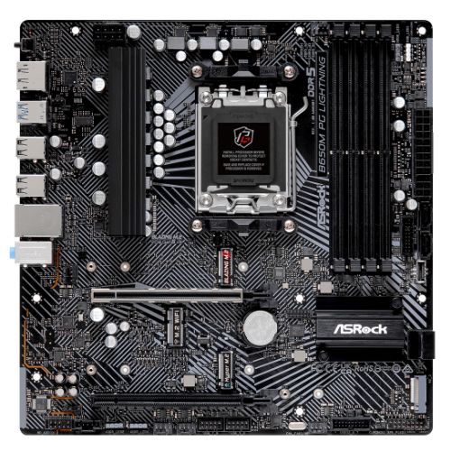 ASRock B650M PG Lightning AMD AM5 Socket Motherboard, Micro-ATX, 4x DDR5 Slots, 3x M.2 Sockets, 1x USB-C Port, 2.5GbE LAN, 1x DisplayPort / 1x HDMI Port