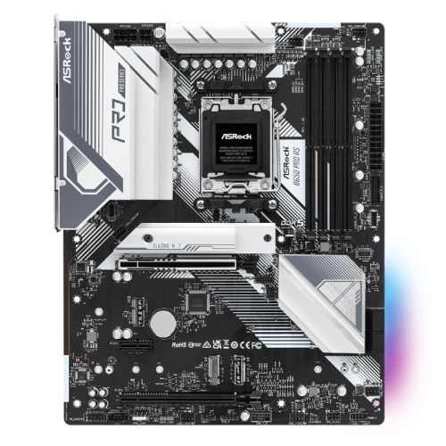 ASRock B650 Pro RS AMD AM5 Socket Motherboard, ATX, 4x DDR5 Slots, 4x M.2 Sockets, 2x USB-C Port, Fitted I/O Shield, 2.5GbE LAN, 1x DisplayPort / 1x HDMI Port