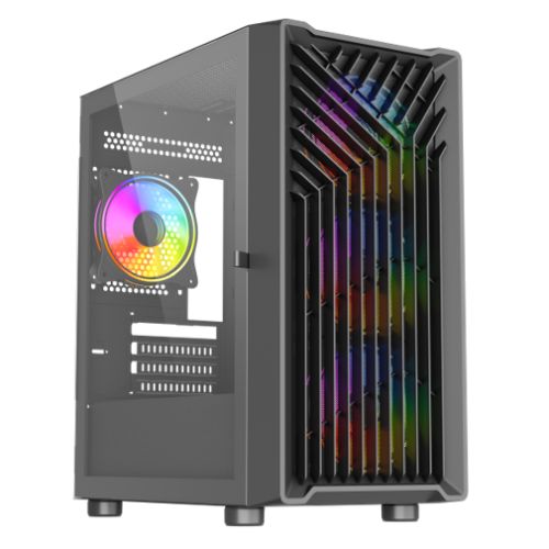 Vida Cyclone Black ARGB Gaming Case w/ Glass Window, Micro ATX, 4x ARGB Fans, Grill/Mesh Front