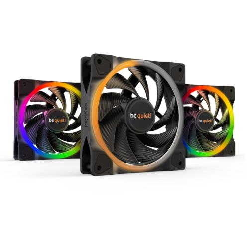 be quiet! Light Wings PWM High Speed Addressable RGB Fan Pack, 120mm, 2500RPM, 4-Pin PWM Fan & 3-Pin ARGB Connectors, Black Frame, Black Blades, ARGB Lighting on Front & Rear, Addressable RGB Hub Included