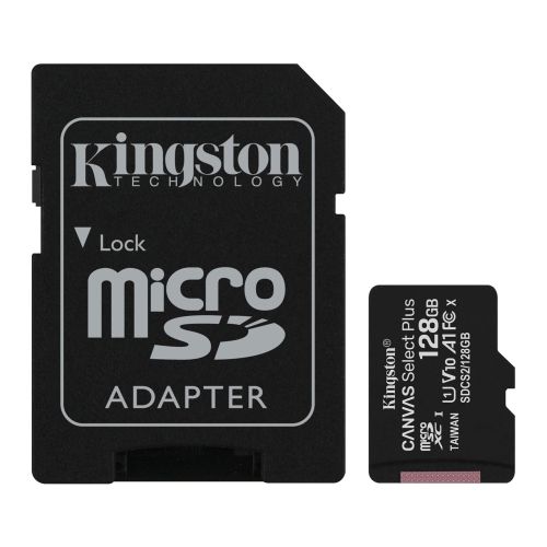 Kingston Canvas Select 128GB Micro SD UHS-I Flash Card with Adapter