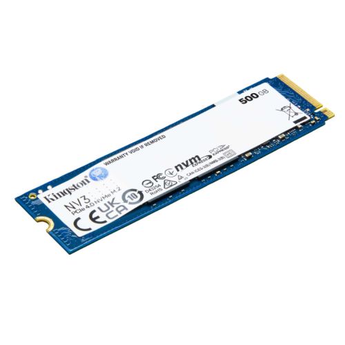 Kingston NV3 (SNV3S/500G) 500GB NVMe SSD, M.2 Interface, PCIe Gen4, 2280, Read 6000 MB/s, Write 2200 MB/s, 3 Year Warranty