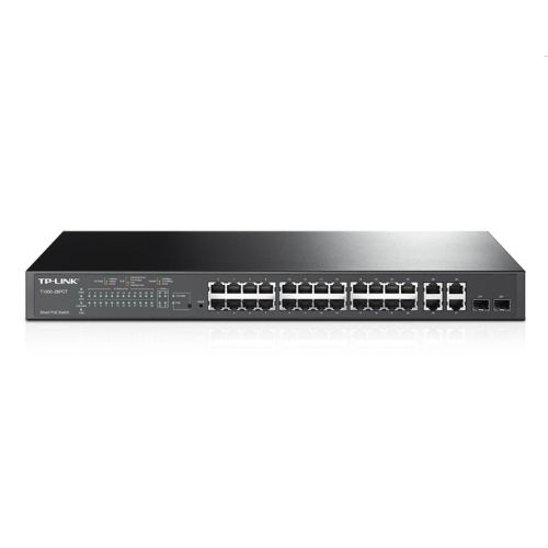 TP-LINK (SL2428P) 24-Port Smart PoE Switch, 24 x 10/100Mbps PoE+ 4-Port Gigabit, 2 Combo GB SFP Slots, Rackmountable