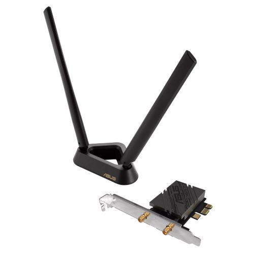 Asus (PCE-BE92BT) BE9400 Wi-Fi 7 Tri-Band PCI Express Adapter, Bluetooth 5.4, WPA3, External Base/Antennas