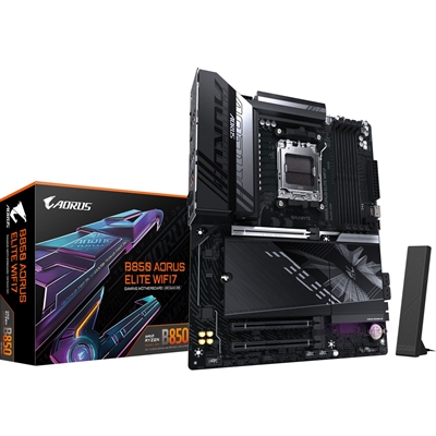 Gigabyte B850 AORUS ELITE WIFI7 AMD AM5 Socket Motherboard, ATX, 4x DDR5 Slots, 3x M.2 Sockets, 2x USB-C Port, Fitted I/O Shield, 2.5GbE LAN, Wi-Fi 7, 1x DisplayPort / 1x HDMI Port