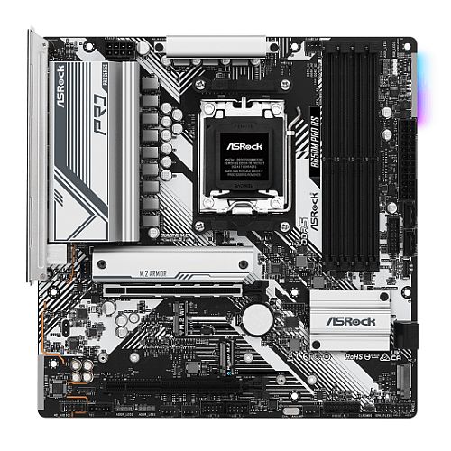 ASRock B650M Pro RS AMD AM5 Socket Motherboard, Micro-ATX, 4x DDR5 Slots, 3x M.2 Sockets, 2x USB-C Port, Fitted I/O Shield, 2.5GbE LAN, 1x DisplayPort / 1x HDMI Port