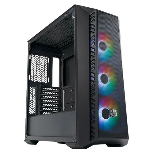 Cooler Master MasterBox 520 Mesh Case, Black, Mid Tower, 1 x USB 3.2 Gen 1 Type-A, 1 x USB 3.2 Gen 2 Type-C, Tempered Glass Side Window Panel, FineMesh Performance Front Panel, 3 x CF120 Addressable RGB Fans Included with ARGB & Fan Hub