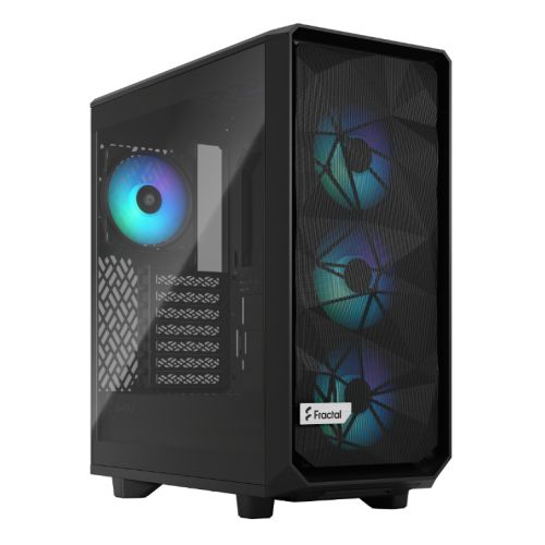 Fractal Design Meshify 2 Compact Lite RGB (Black TG) Gaming Case w/ Light Tint Glass Window, ATX, Angular Mesh Front, 4 RGB Fans, RGB Controller