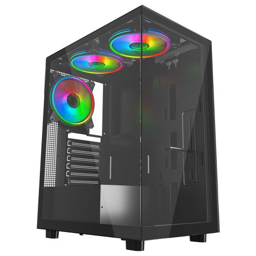 Vida Vetro Black ARGB Gaming Case w/ Glass Front & Side, ATX, 3x ARGB Fans, 6-Port PWM ARGB Fan Hub & Remote Control