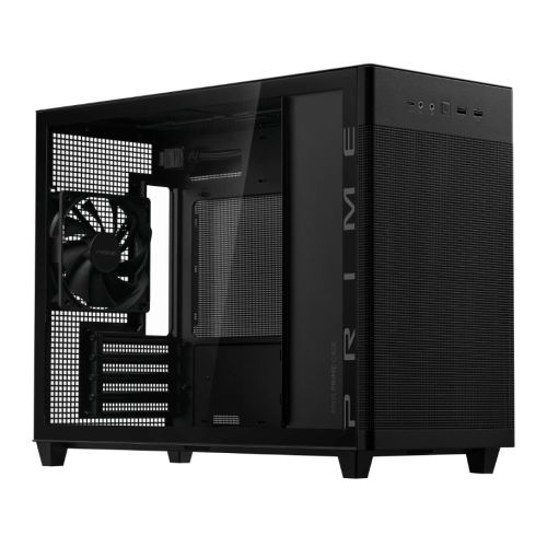 Asus Prime AP201 Gaming Case w/ Tempered Glass Window, Micro ATX, USB-C, Tool-free Panels, 338mm GPU & 360mm Radiator Support, Black