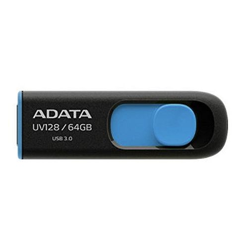 Adata UV128 64GB USB 3.2 Gen 1 Flash Drive, Capless Design, Black/Blue