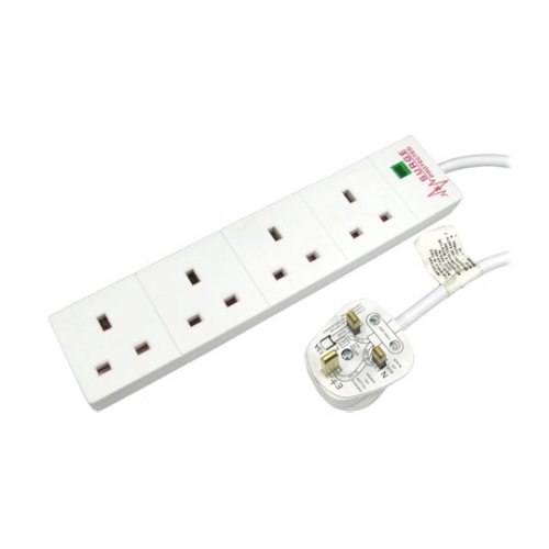 2m 4 Gang Surge Protected LED Indicator UK Mains Extension – White