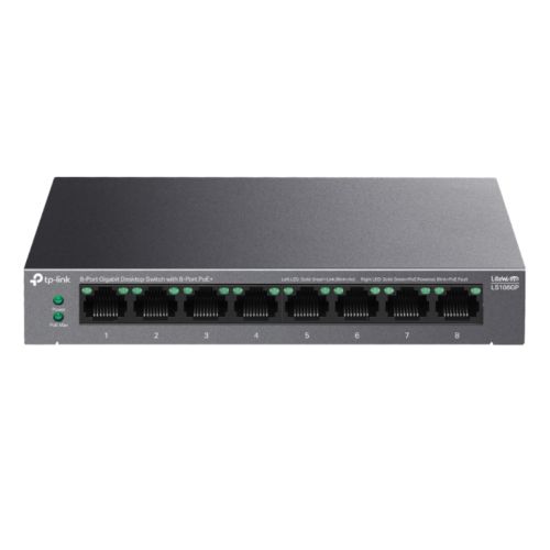 TP-LINK (LS108GP) 8-Port Gigabit Desktop LiteWave Switch with 8-Port PoE+, Metal Casing