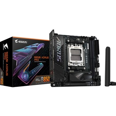 Gigabyte B850I AORUS PRO AMD AM5 Socket Motherboard, Mini-ITX, 2x DDR5 Slots, 2x M.2 Sockets, 2x USB-C Port, Fitted I/O Shield, 2.5GbE LAN, Wi-Fi 7, 1x HDMI Port